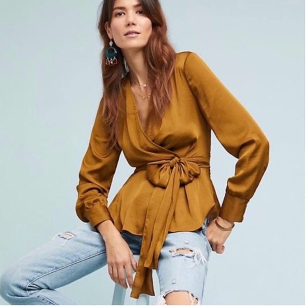 Anthropologie Moulinette Soeurs Charmeuse Wrap Blouse Top Size 4